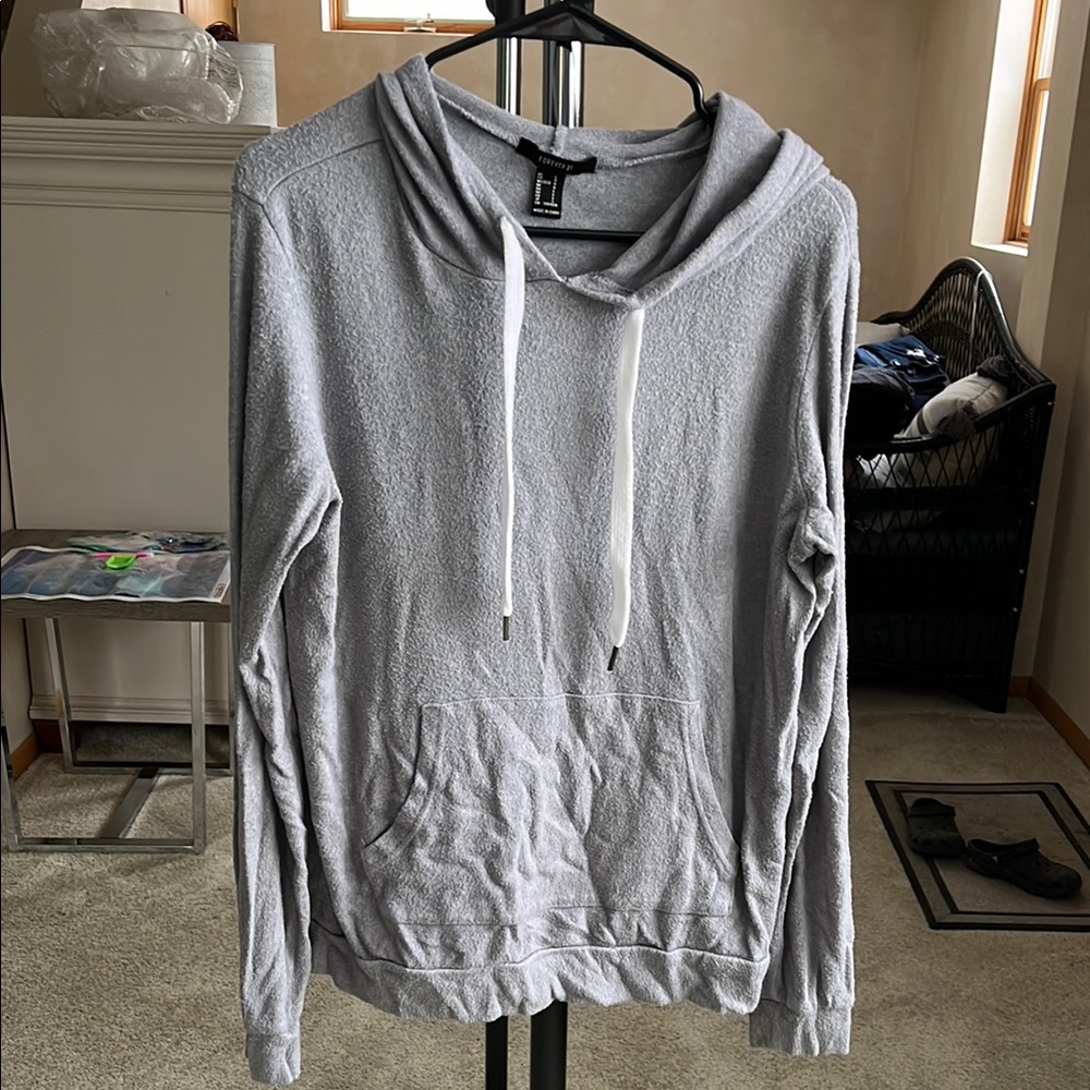 Gray Hooded Sweatshirt with Drawstring